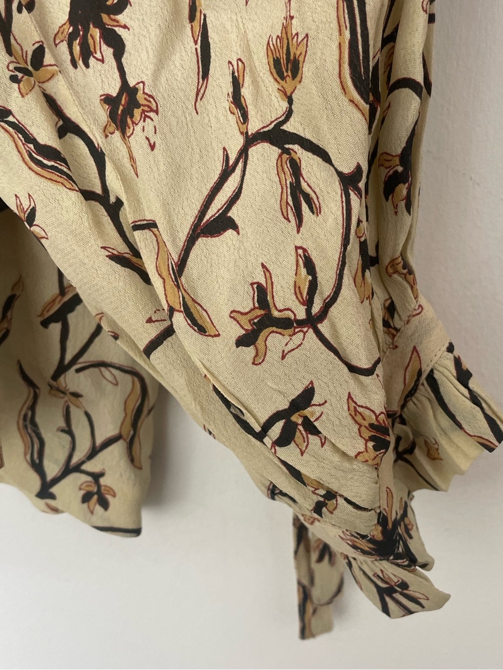 DOEN Floral Ruffle Neck Blouse Cream Brown Viscose Oversized XS - Picture 7 of 9